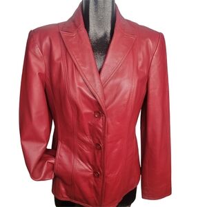 East 5th Women's Red Leather Button-up Jacket Size M